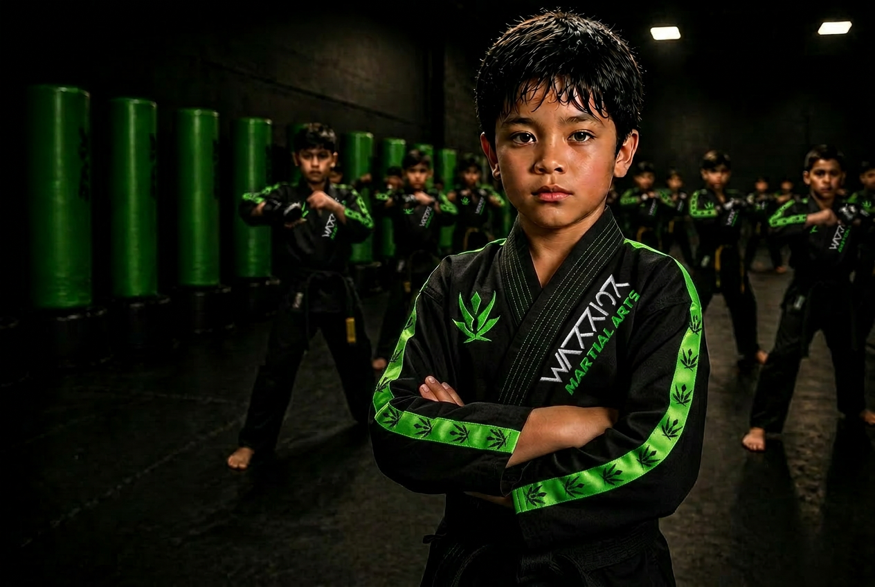 Karate America Ponte Vedra student standing tall in martial arts gi